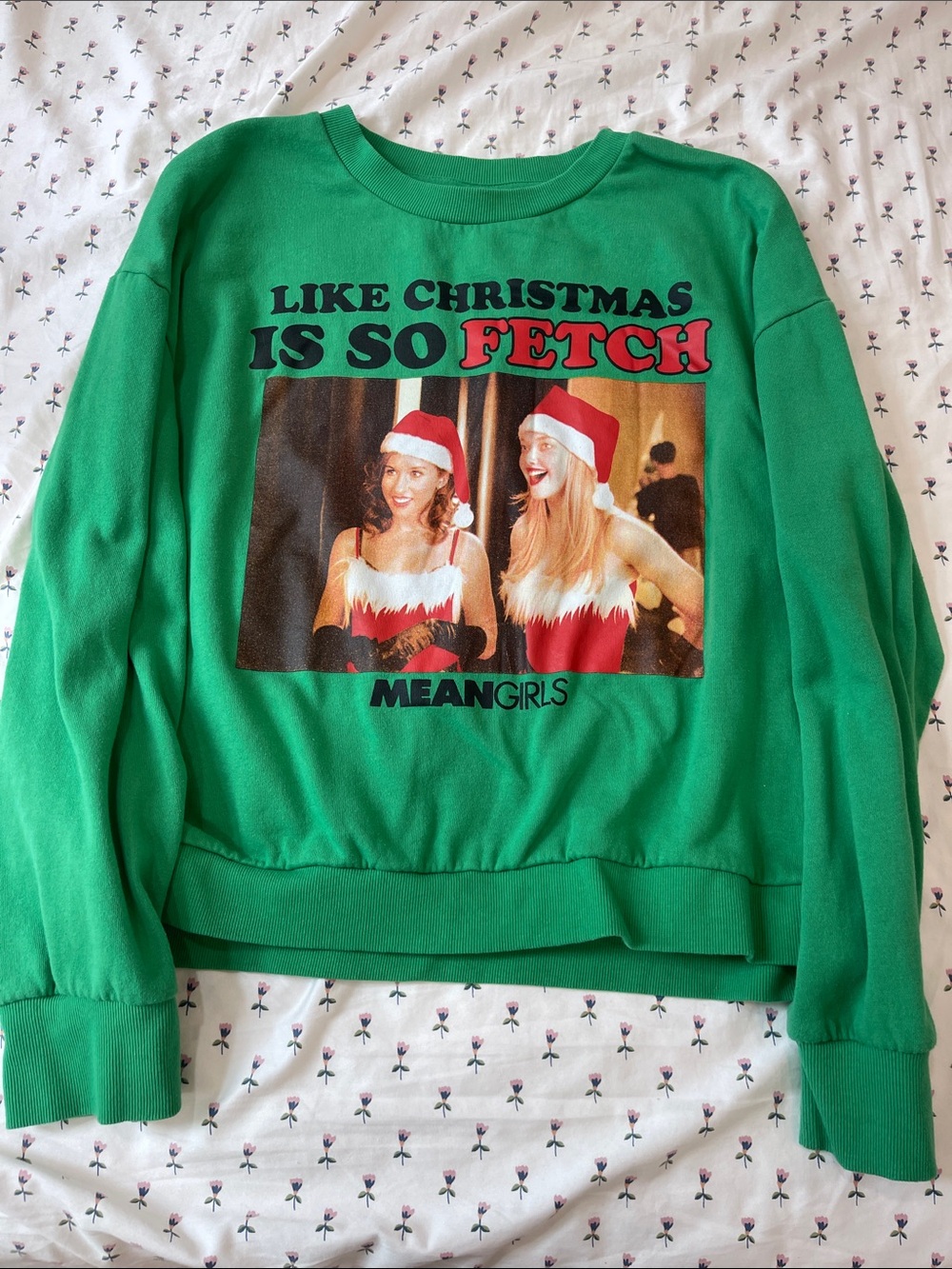 Mean Girls "Like Christmas Is So Fetch" Green Graphic Sweatshirt